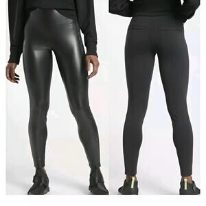 Athleta Women Moto Edgy Active Delancey Shine Faux Leather Tight Leggings Size M